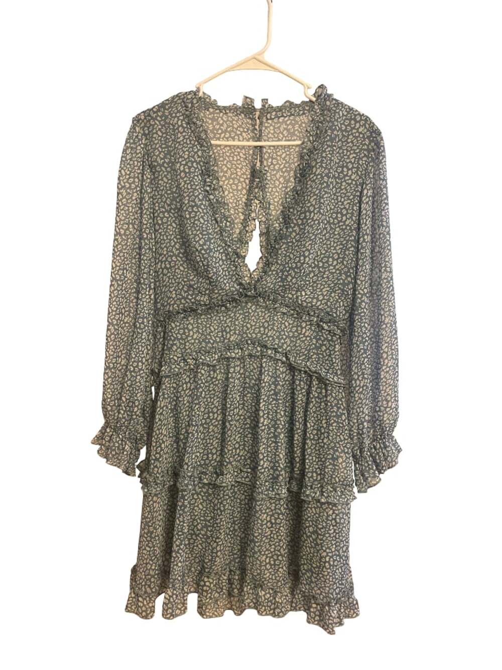 Women Dress Lantern Sleeve V Neck Bohemian Cowgirl Fits Like Size M/L